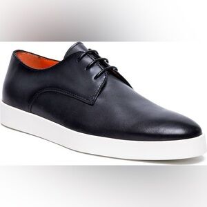 Santoni Black Leather Derby with White Sole